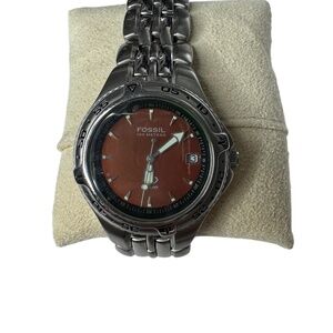 VINTAGE. Fossil Blue AM-3627 Men's  Rotating Bezel Silver Analog Quartz Watch